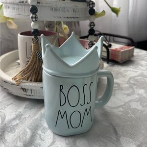 Rae Dunn Crown topper Mug with Boss Mom Text